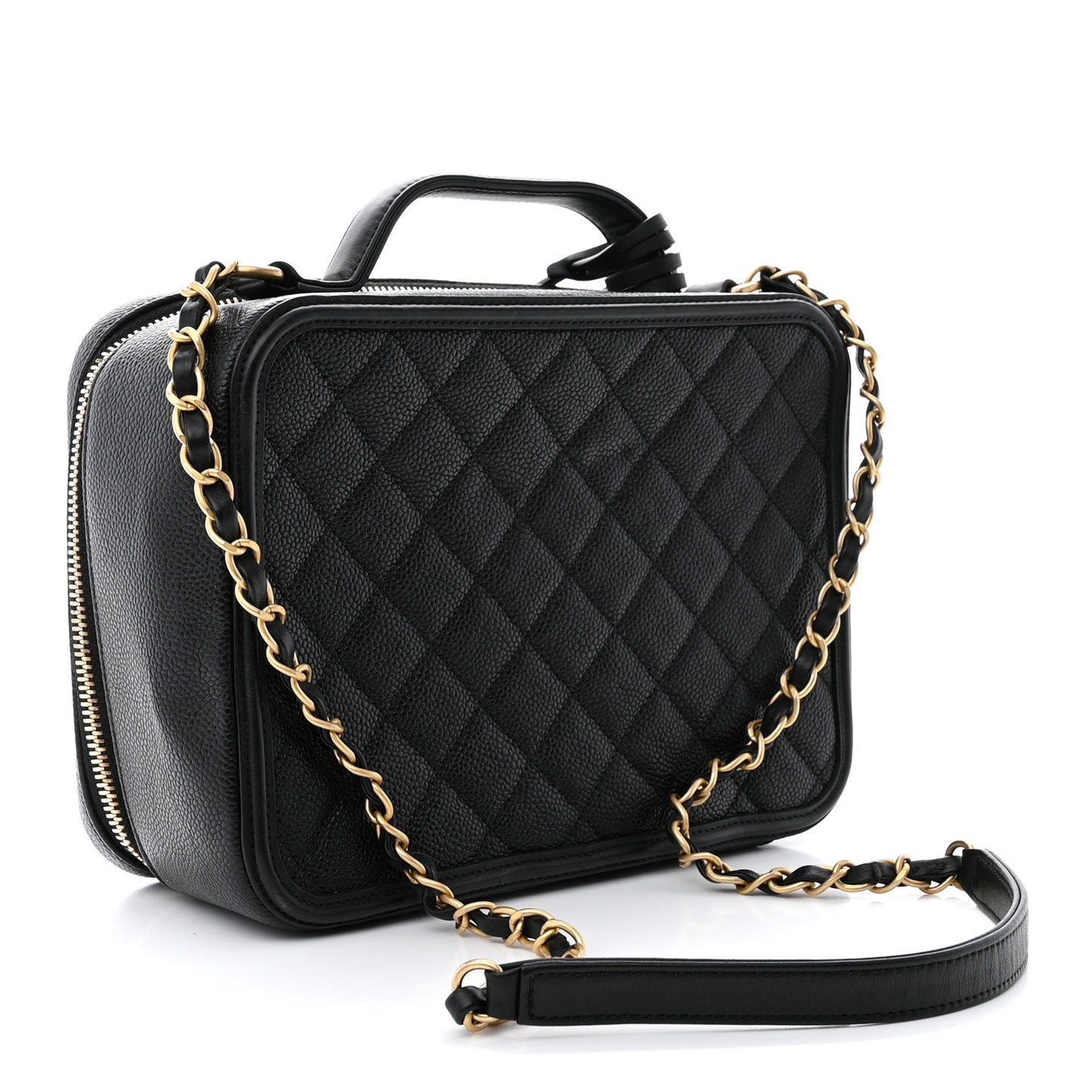 Caviar Quilted Large CC Filigree Vanity Case Black