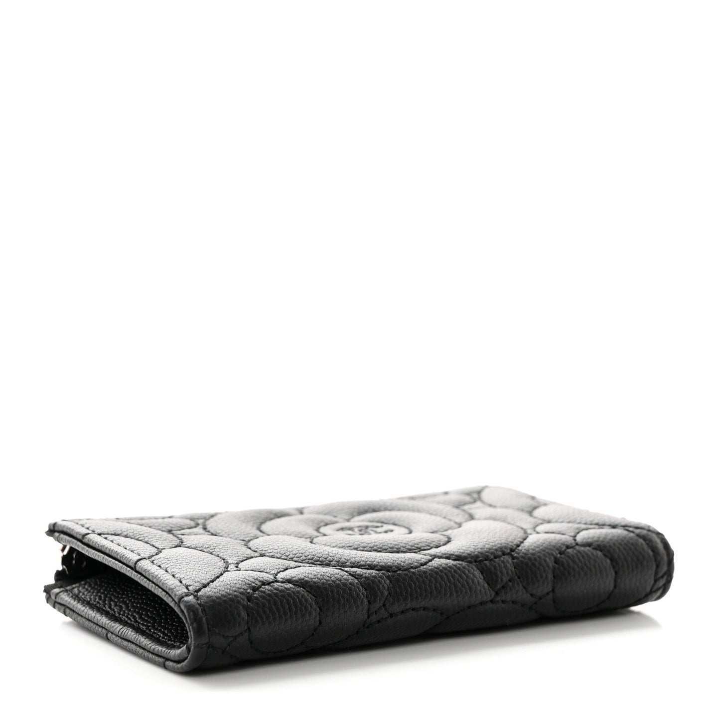 Caviar Camellia Quilted Key Holder Case Black