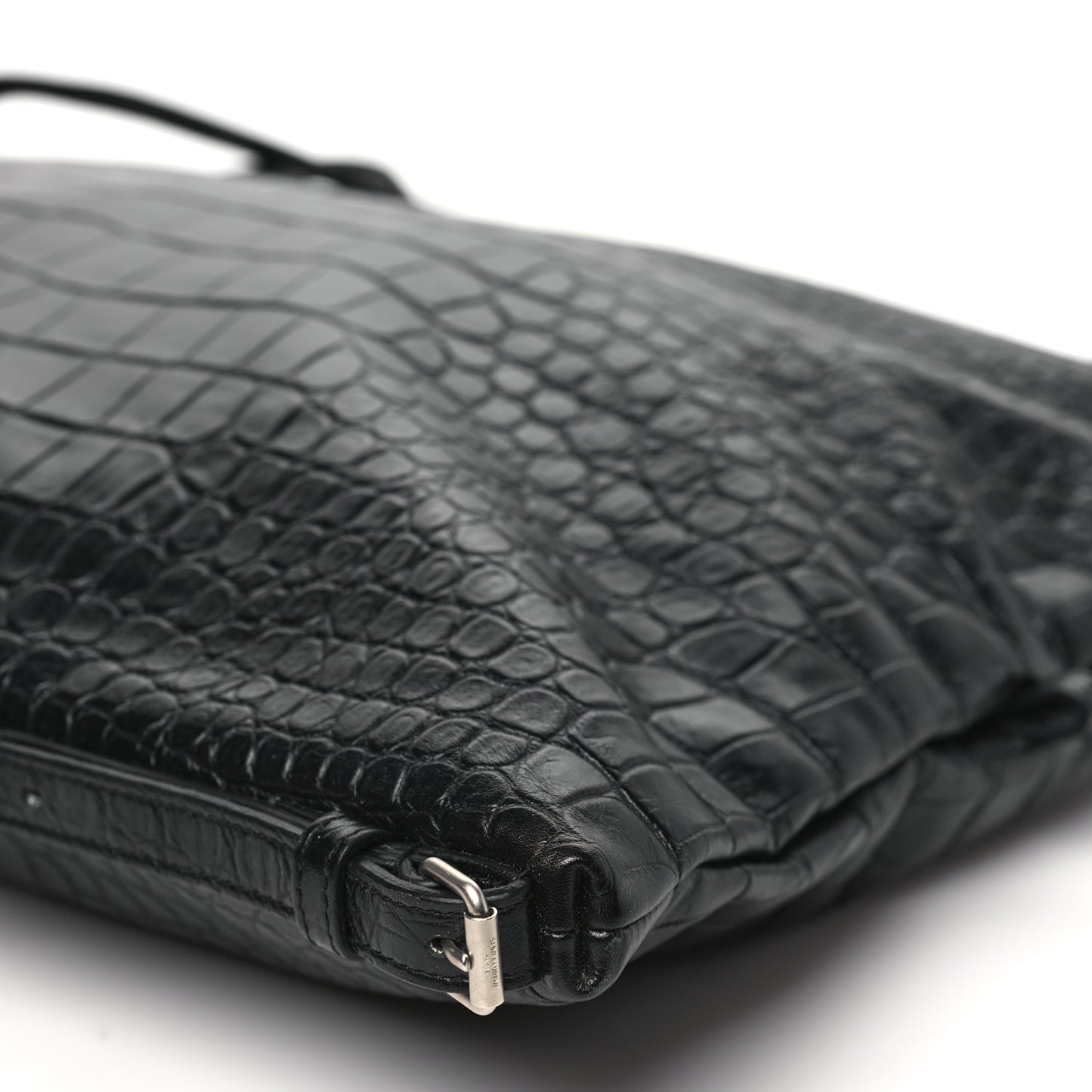Calfskin Crocodile Embossed Large Convertible ID Bag Black