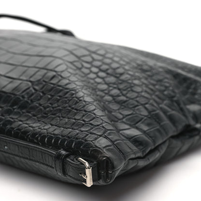 Saint Laurent Calfskin Crocodile Embossed Large Convertible ID Bag Black 11 of 11