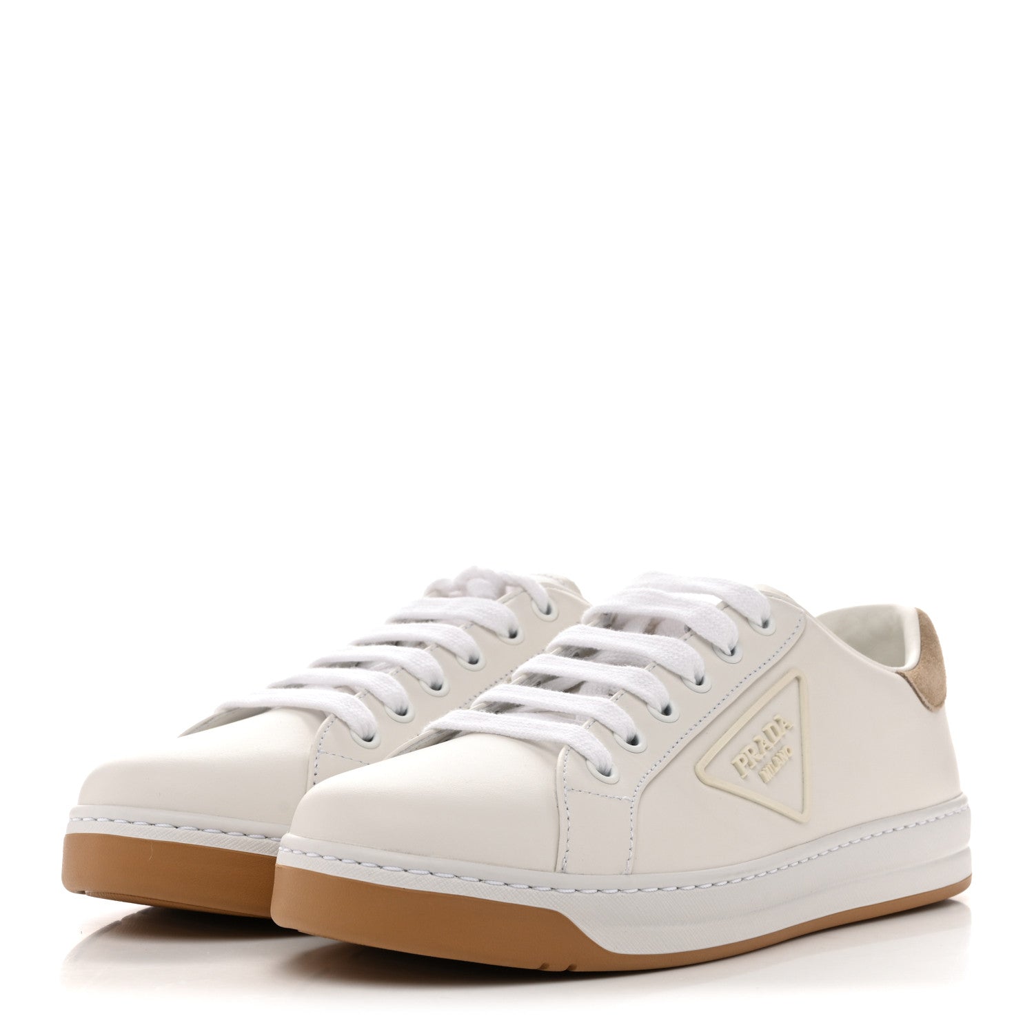 Prada Vitello Soft Scamosciato Triangle Sneakers 37 White Deserto 4 of 10