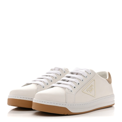Prada Vitello Soft Scamosciato Triangle Sneakers 37 White Deserto 4 of 10