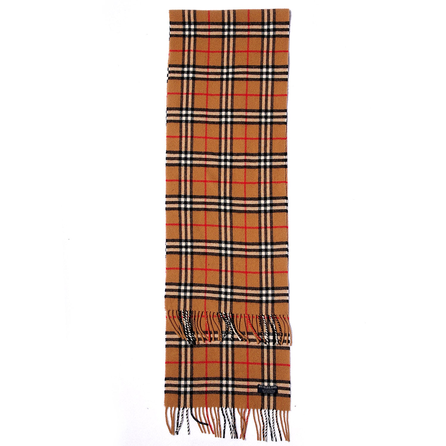 Burberry Lambswool Check Fringe Scarf Camel 3 of 5
