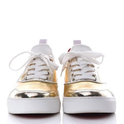 Christian Louboutin Metallic Calfskin Womens Aurelien Flat Sneakers 38 Gold White 2 of 11