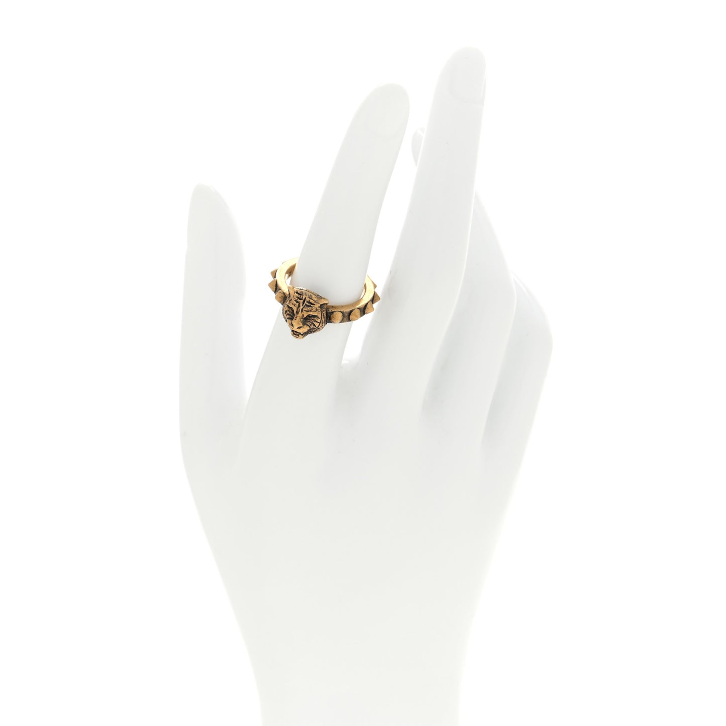 Feline Head Ring 70 13 Aged Gold