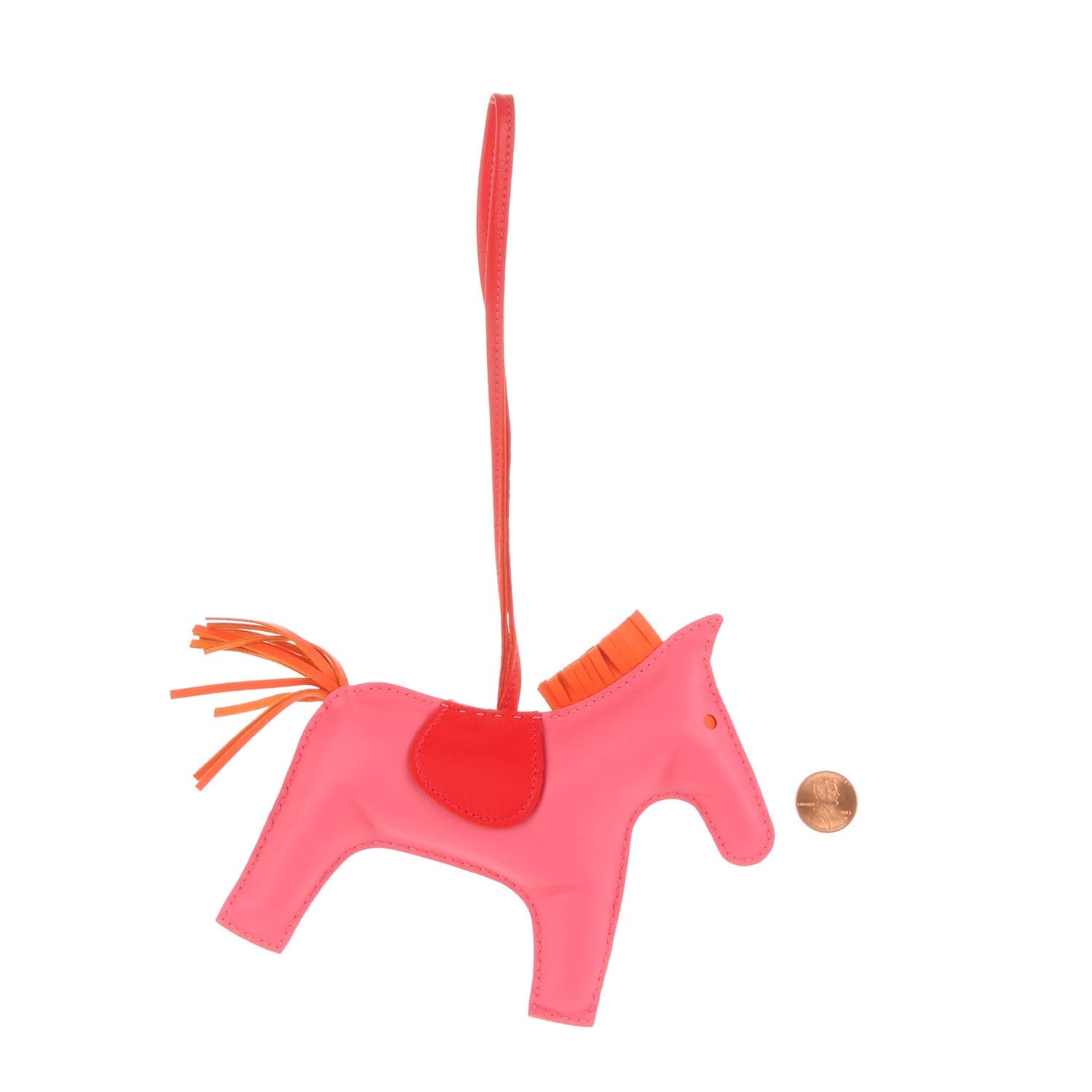 Hermes Milo Lambskin Grigri Rodeo Horse Bag Charm GM Rose Azalee Orange Poppy Rouge Indien 2 of 3