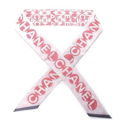 Chanel Silk CC Slim Bandeau Scarf Pink Grey 1 of 4