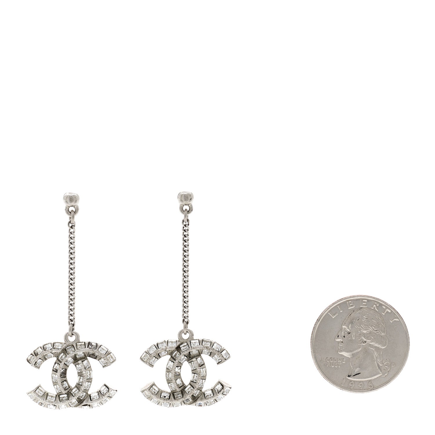 Chanel Crystal Baguette CC Drop Earrings Silver 2 of 3