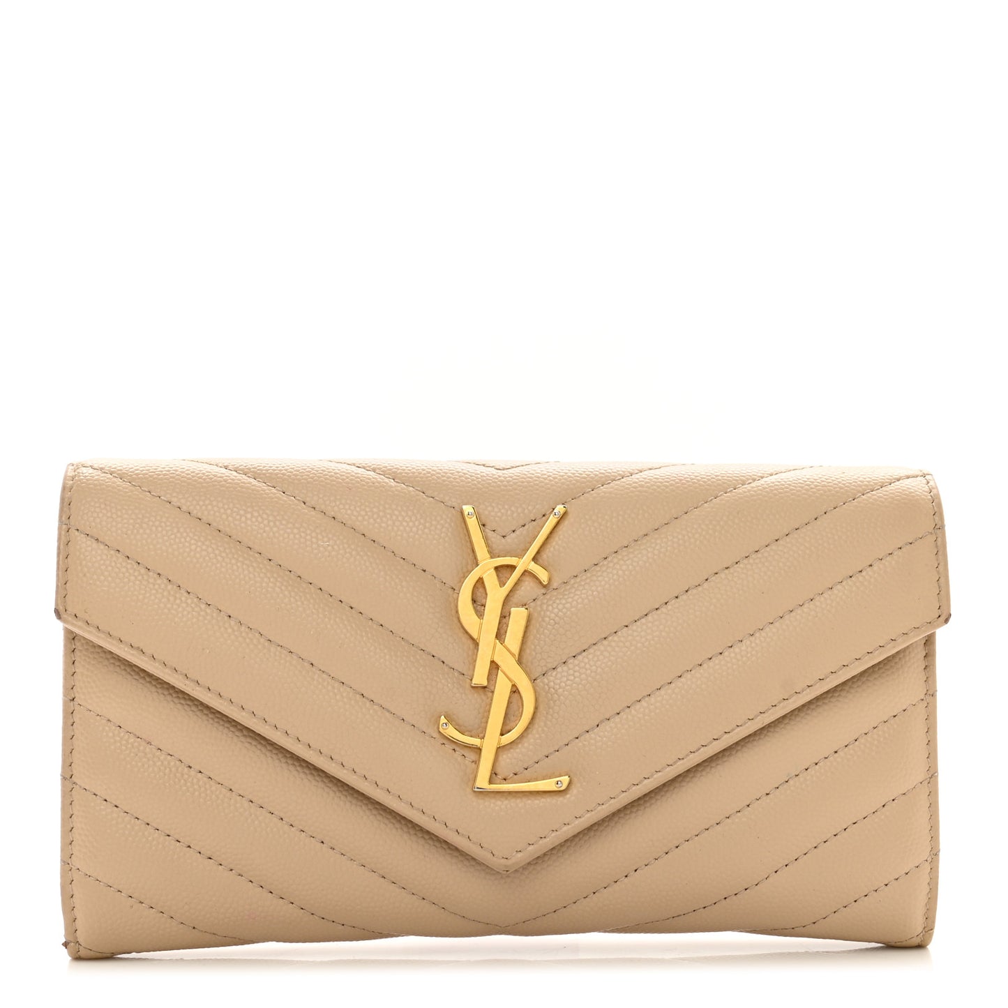 Grain De Poudre Matelasse Chevron Monogram Flap Wallet Dark Beige