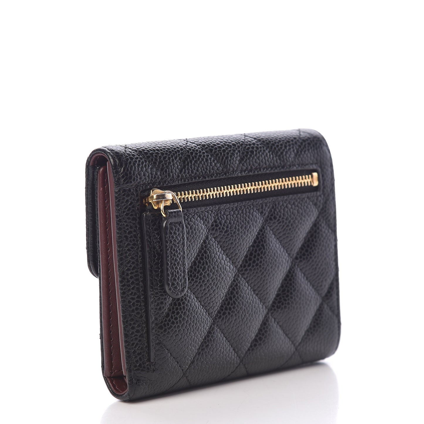 Caviar Quilted Compact Flap Wallet Black