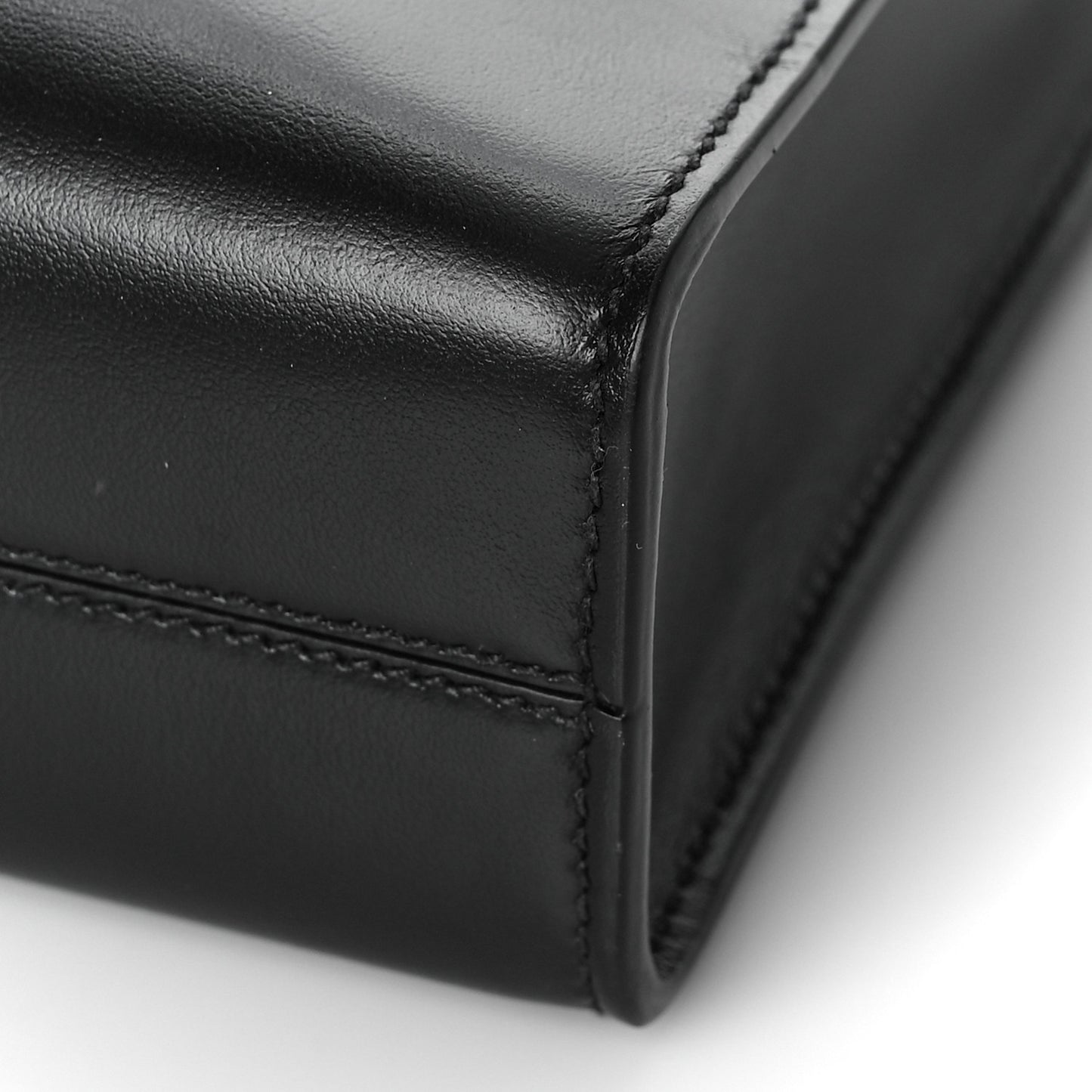 Soft Calfskin Triangle Logo Embossed Small Double Handle Crossbody Tote Black