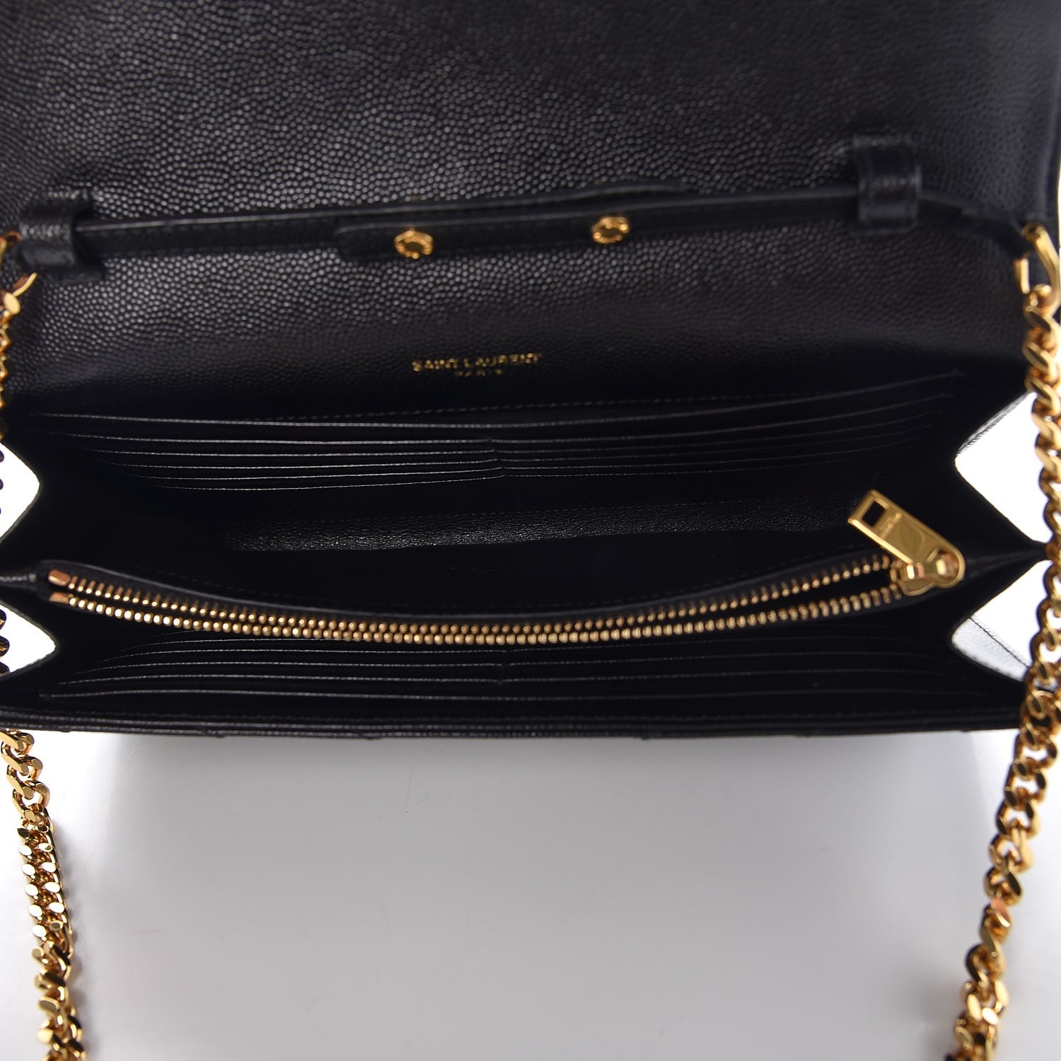 Saint Laurent Grain De Poudre Matelasse Chevron Monogram Chain Wallet Black 5 of 7