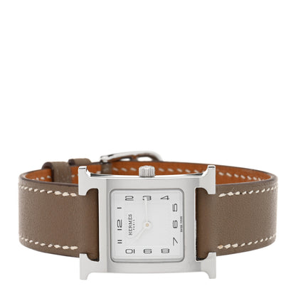 Hermes Stainless Steel Swift 21mm Heure H Hour Quartz Watch Etoupe 2 of 5