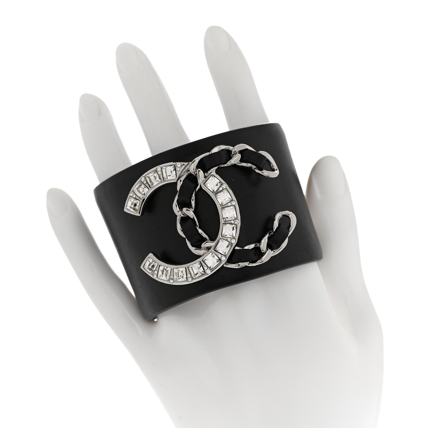 Chanel Lambskin Baguette Crystal CC Chain Cuff Bracelet M Black 2 of 5