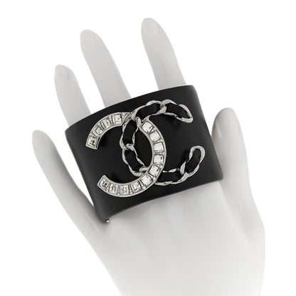Chanel Lambskin Baguette Crystal CC Chain Cuff Bracelet M Black 2 of 5