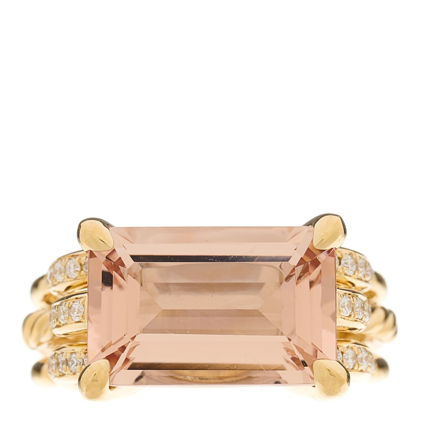 18K Yellow Gold Diamond Morganite Tides Ring 48 4.5