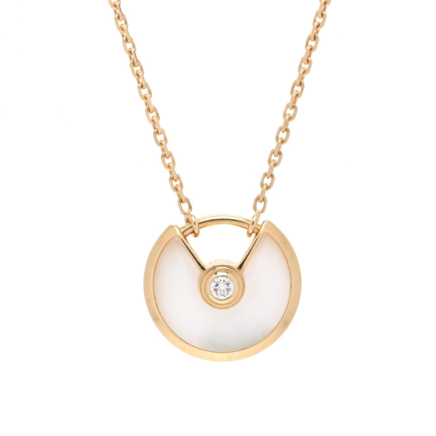 18K Yellow Gold Diamond Mother of Pearl XS Amulette de Cartier Pendant Necklace