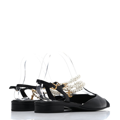 Chanel Lambskin Grosgrain Cap Toe Pearl Slingbacks 40.5 Black 3 of 4