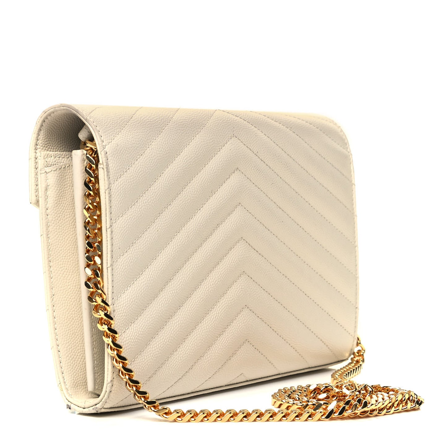 Grain De Poudre Matelasse Chevron Monogram Chain Wallet Porcellana