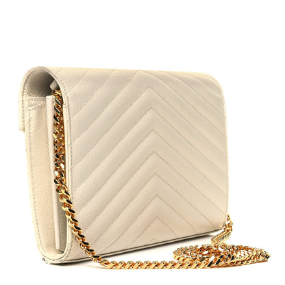 Saint Laurent Grain De Poudre Matelasse Chevron Monogram Chain Wallet Porcellana 2 of 7