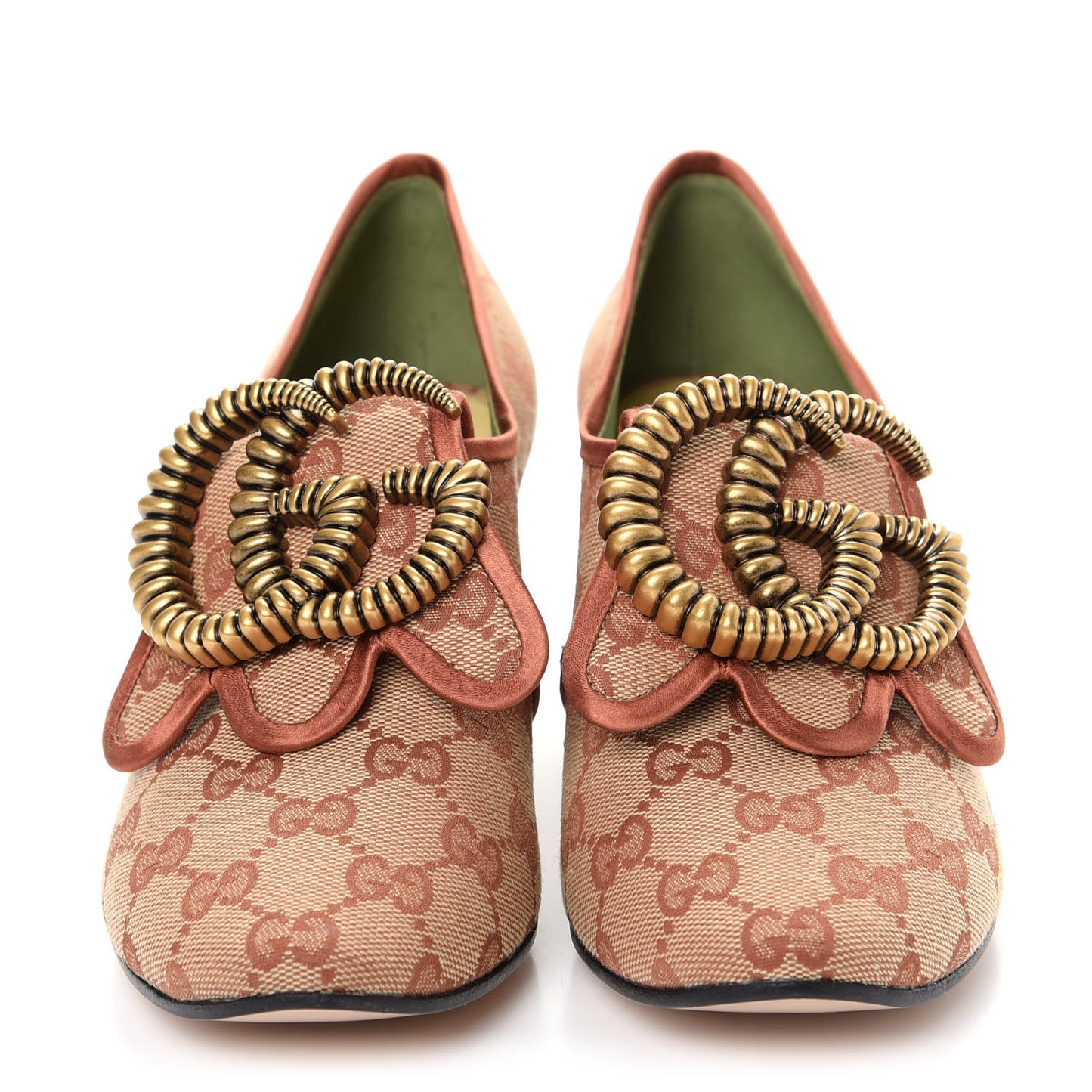Monogram Satin Torchon Double G Pumps 37.5 Beige Ruggine Copper