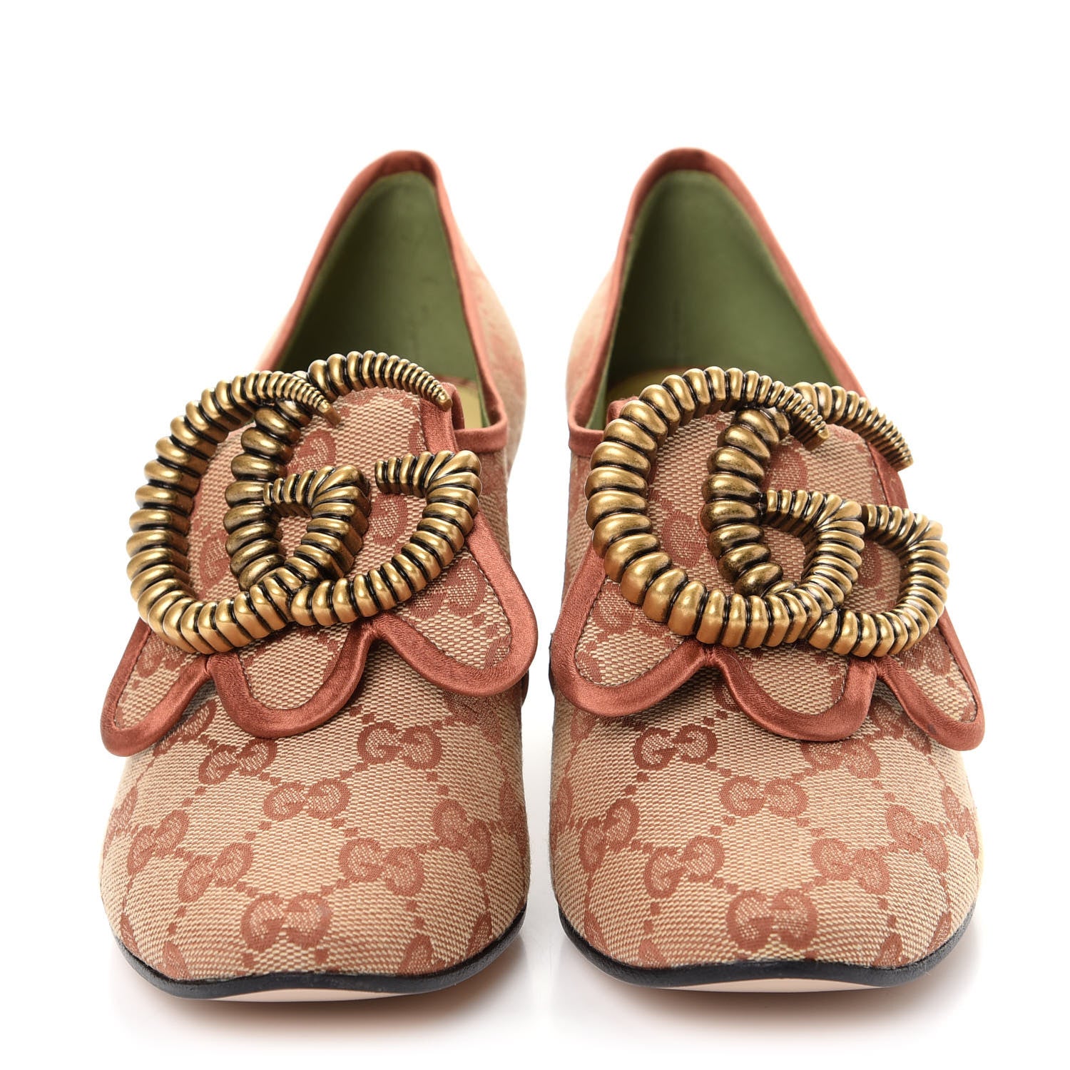 Gucci Monogram Satin Torchon Double G Pumps 37.5 Beige Ruggine Copper 2 of 11