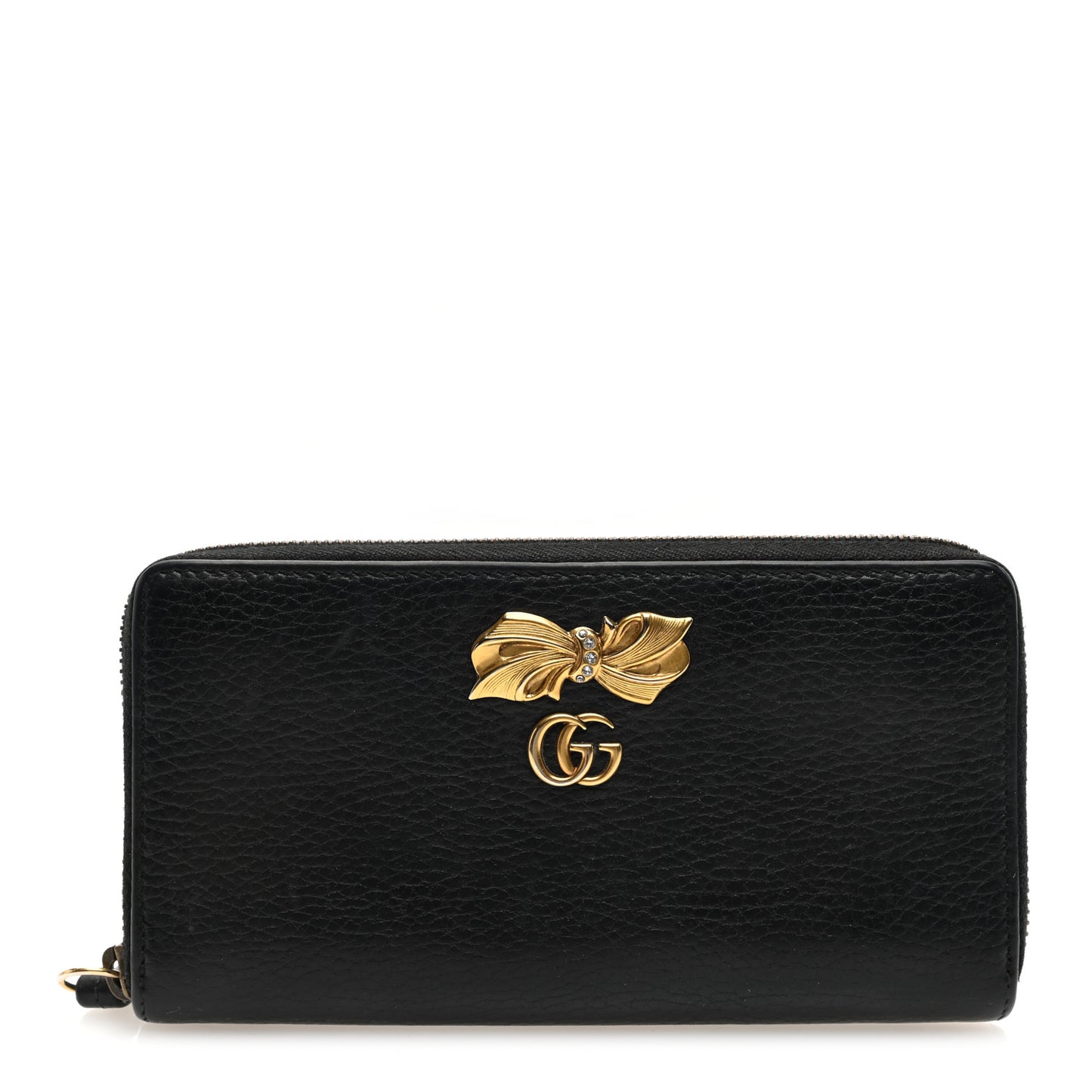 Calfskin GG Marmont Bow Zip Around Wallet Black