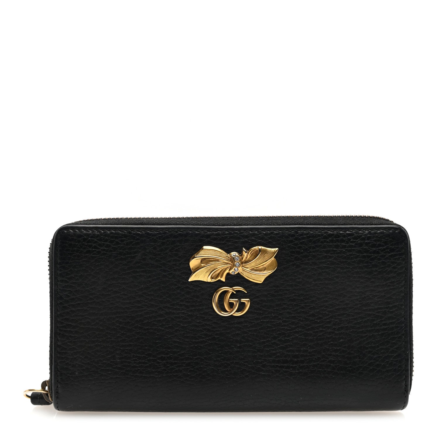 Gucci Calfskin GG Marmont Bow Zip Around Wallet Black 1 of 8