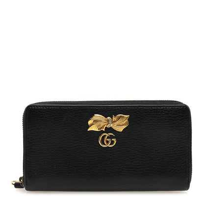 Gucci Calfskin GG Marmont Bow Zip Around Wallet Black 1 of 8