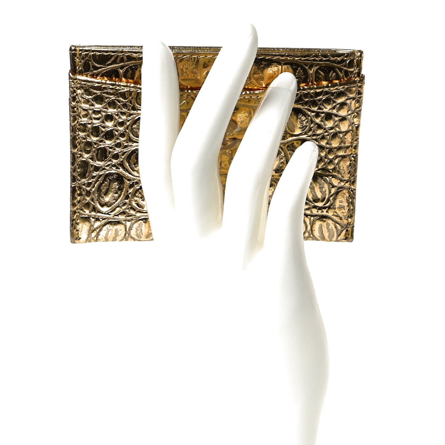 Metallic Calfskin Crocodile Embossed Cocodile Card Holder Gold