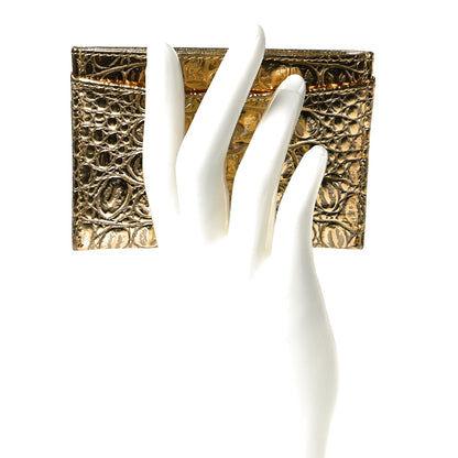Chanel Metallic Calfskin Crocodile Embossed Cocodile Card Holder Gold 2 of 7