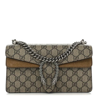 Gucci GG Supreme Monogram Suede Crystal Small Dionysus Shoulder Bag Beige Ebony Taupe 1 of 12