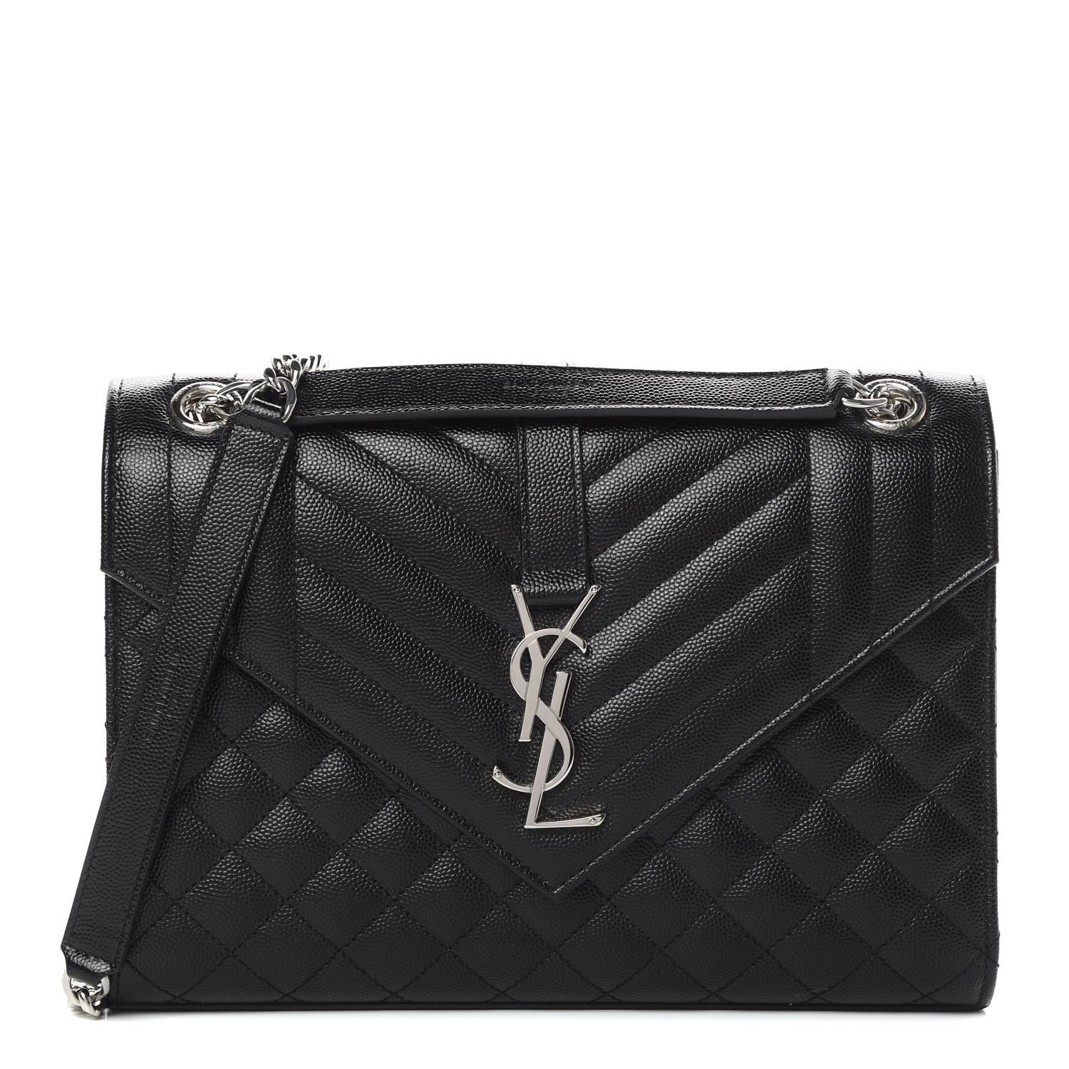 Saint Laurent Grain De Poudre Textured Mixed Matelasse Triquilt Medium Monogram Satchel Black 1 of 12