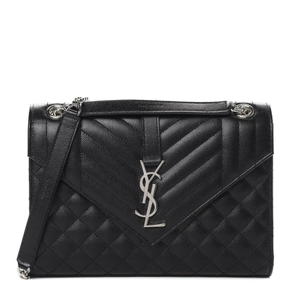 Saint Laurent Grain De Poudre Textured Mixed Matelasse Triquilt Medium Monogram Satchel Black 1 of 12
