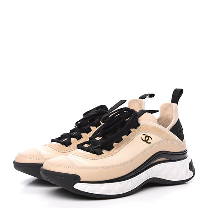 Chanel Fabric Calfskin Suede CC Sneakers 37 Beige 3 of 8