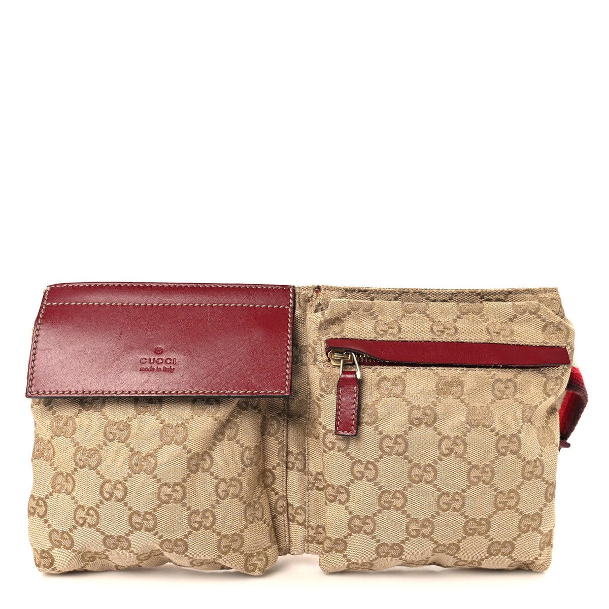 Gucci GG Monogram Double Pocket Belt Bag Red 1 of 13