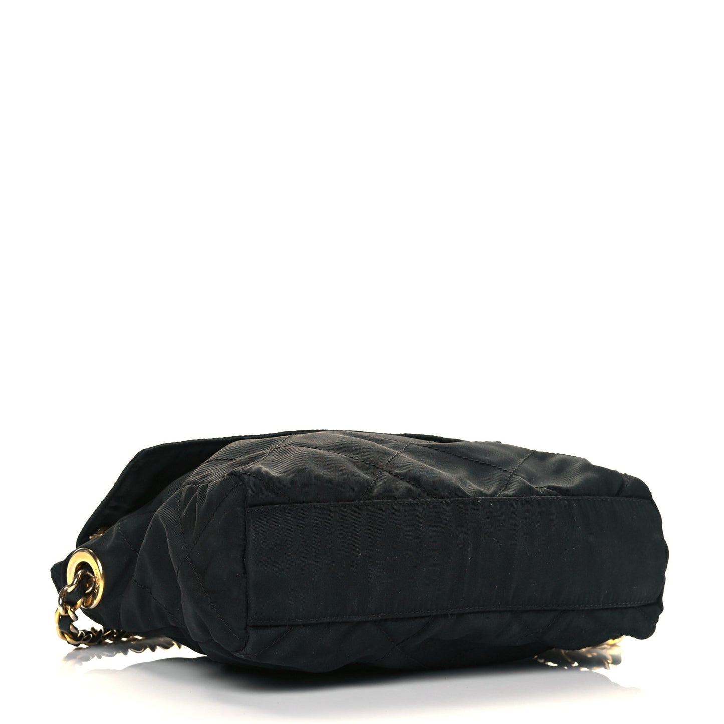 Nylon Tessuto Impuntu Quilted Flap Shoulder Bag Black
