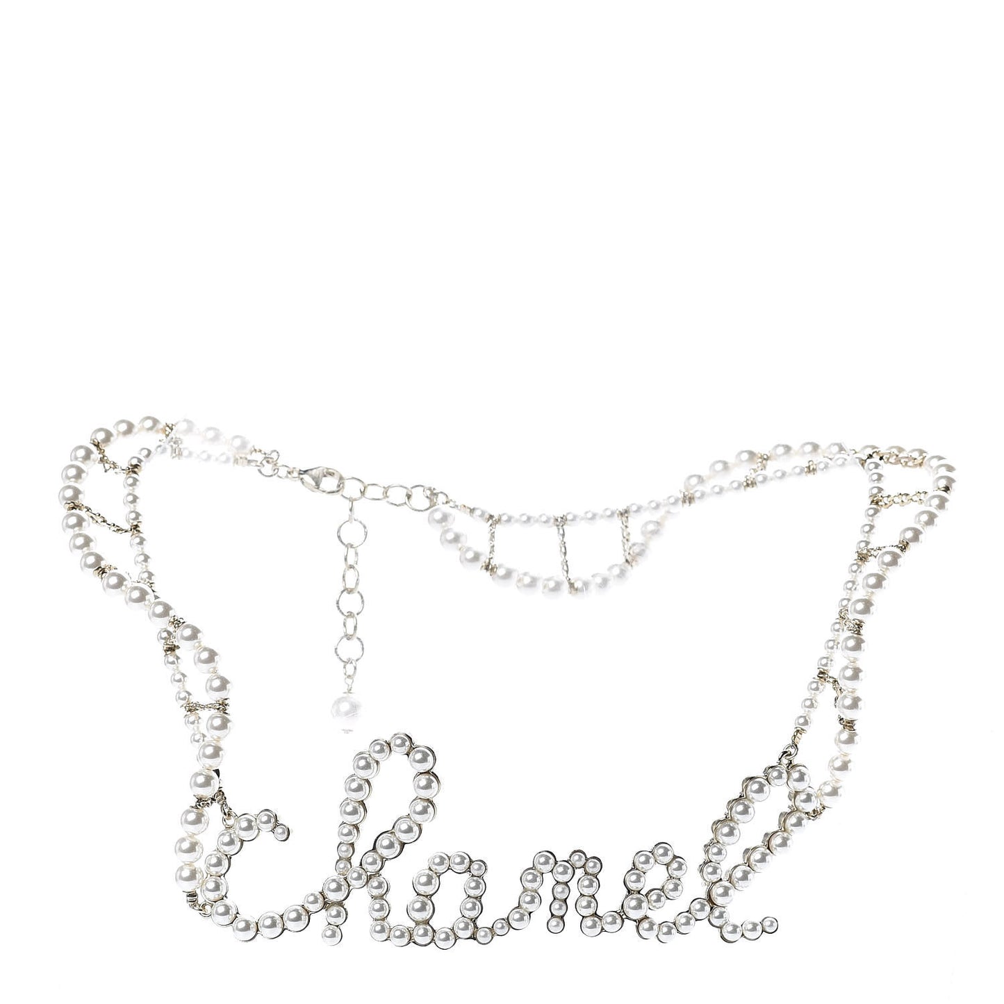 Metal Glass Swirling Pearls Necklace Gold