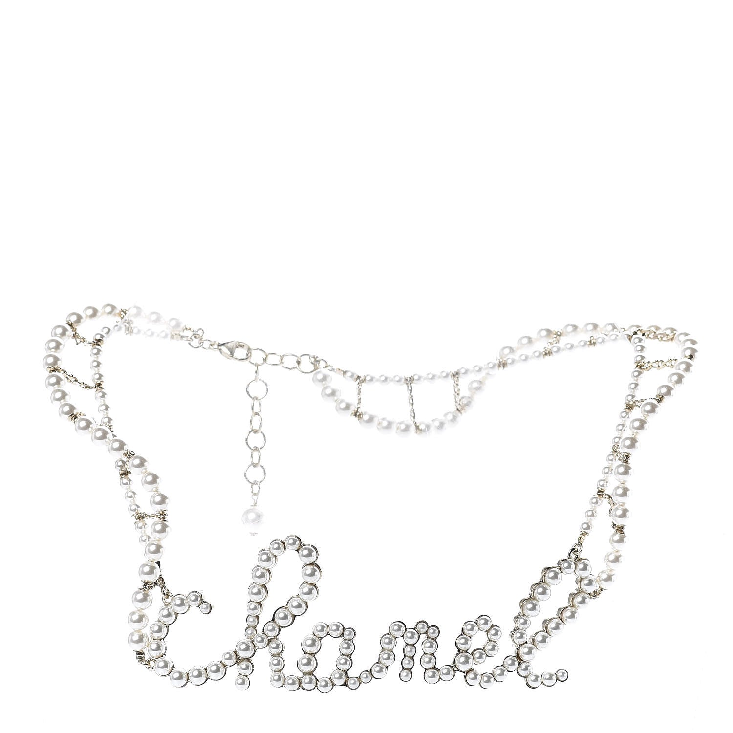 Chanel Metal Glass Swirling Pearls Necklace Gold 3 of 5