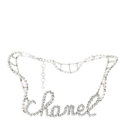 Chanel Metal Glass Swirling Pearls Necklace Gold 3 of 5