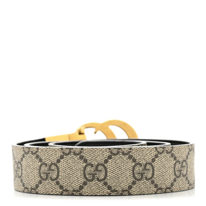 Gucci GG Supreme Monogram Plutone Calfskin Double G Reversible 75 30 Belt Beige Ebony New Acero 2 of 10