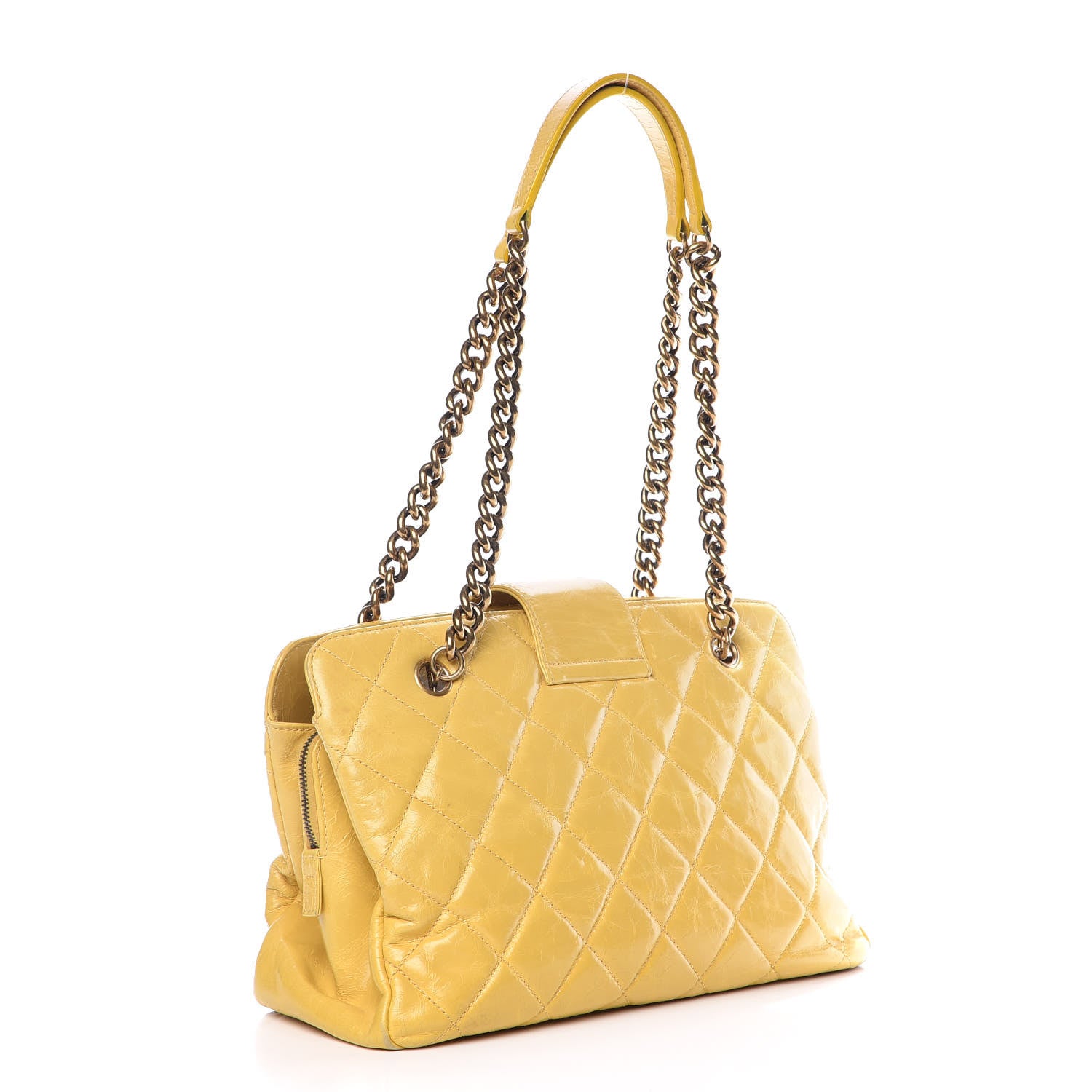 Chanel Glazed Calfskin Quilted Mademoiselle Bowling Tote Yellow 3 of 22