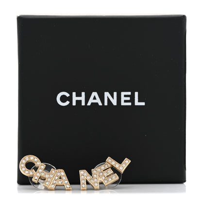 Chanel Crystal Pearl Signature Stud Earrings Gold 5 of 5
