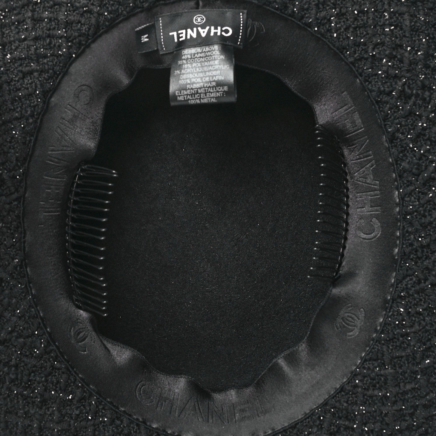 Chanel Tweed Boater Hat M Black 6 of 7