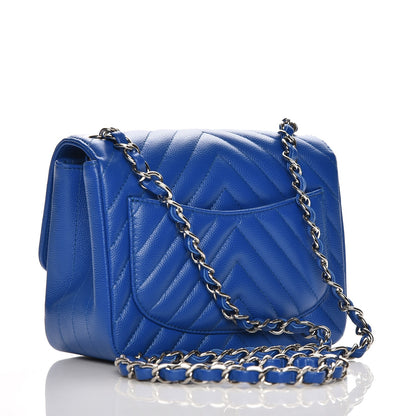 Chanel Caviar Chevron Quilted Mini Square Flap Blue 3 of 8