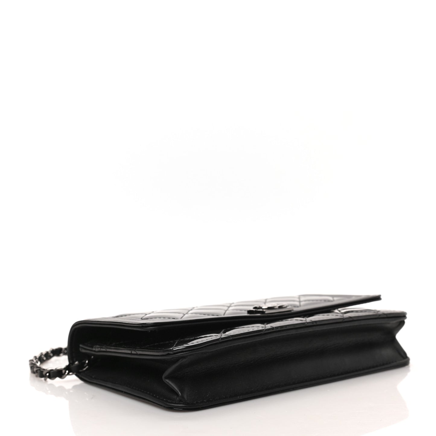 Patent Calfskin Quilted Boy Wallet On Chain WOC Black