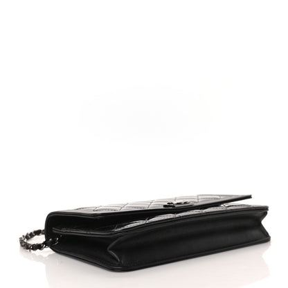 Chanel Patent Calfskin Quilted Boy Wallet On Chain WOC Black 4 of 10