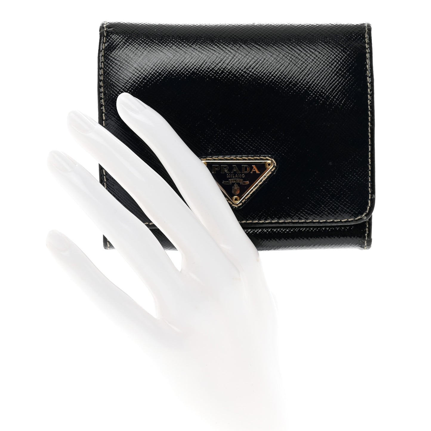 Saffiano Vernice Tri-Fold Compact Wallet Navy Blue