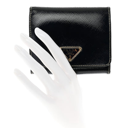 Prada Saffiano Vernice Tri-Fold Compact Wallet Navy Blue 2 of 12