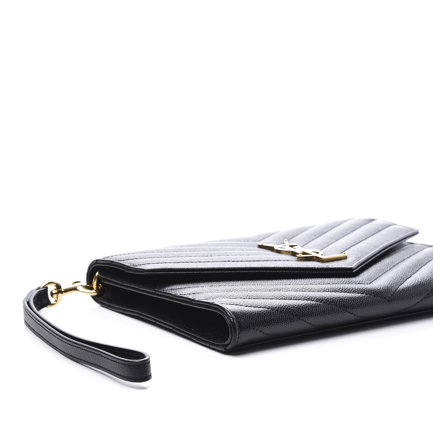 Grain De Poudre Matelasse Chevron Monogram Envelope Clutch Black